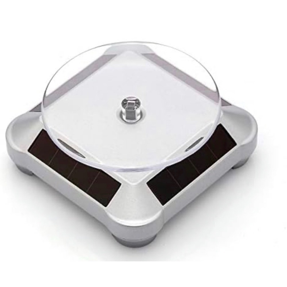 Solar Powered 360 Rotating Display Stand Silver Jewelry Watch Spinner NWT